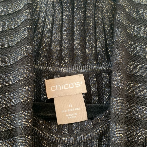 Chico’s Size 4 US Metallic Navy and Gold Knit Turtleneck Sweater - Picture 7 of 12